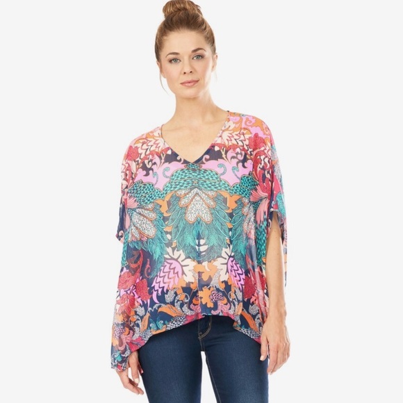 Octavia Tops - Octavia bright printed sheer poncho